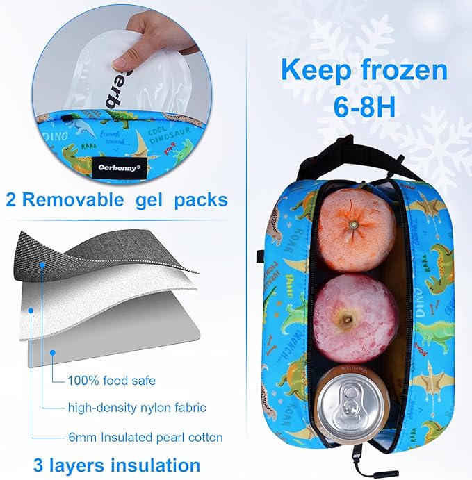 Blue Planet Dinosaur Freezable Cooler Bag - Mini Insulated Lunch Bag for Kids/Adults, Fit for Yogurt, Suit for 3+