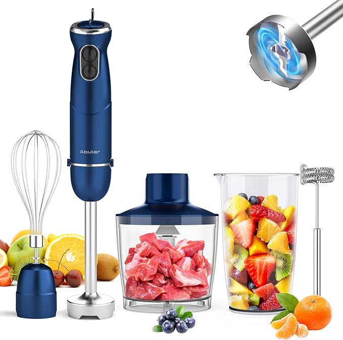Immersion Blender Handheld 5 in 1 Hand Blender, 1000W Hand Mixer Stick, BPA-Free 12 Speed Handheld Blender 304 Stainless, Beaker, Chopper, Whisk and Milk Frother, Soup, Smoothies, Baby Food, Sauce
