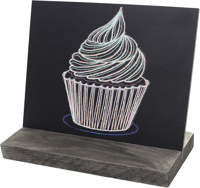 5 X 6 Inch Mini Tabletop Chalkboard Signs with Rustic Style Wood Base Stands, Set of 4，Include 3 chalks