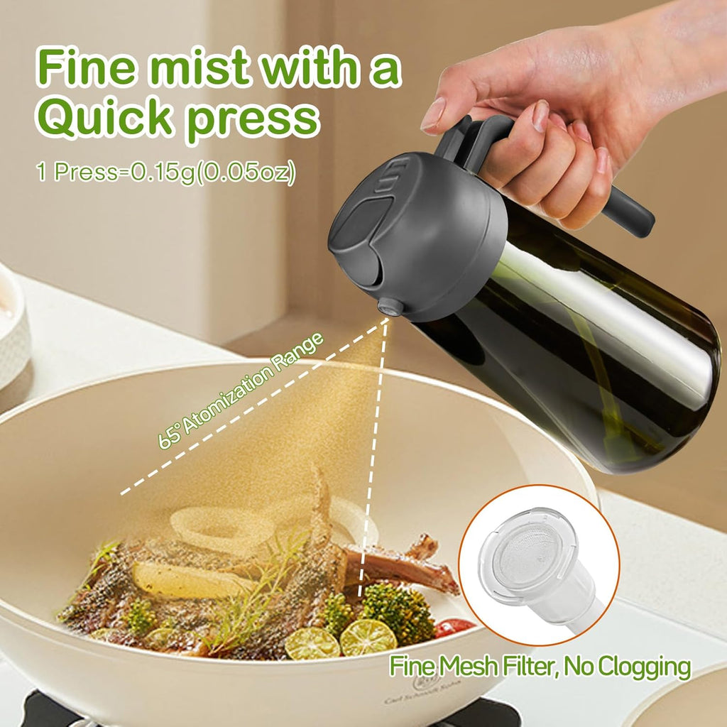 YARRAMATE 16oz/470ml Dark Green Oil Sprayer for Cooking with Stickers, Food-grade Premium 2 in 1 Olive Oil Dispenser Bottle for Kitchen Gadgets, Air Fryer, Salad, Frying, BBQ (Grey)