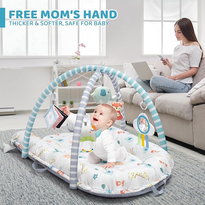 Baby Play Mat, 7-in-1 Tummy Time Activity Gym Mat, Washable Baby Lounger Nest, Portable Floor Seat for Home & Travel, Baby Essentials Gift for Infant Newborn 0-6-12-18 Months