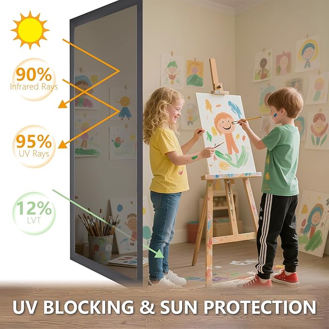 LEMON CLOUD One Way Window Privacy Film See Out Not in Reflective Mirror UV Window Cling Sun Blocking Heat Control Glare Control with Tools,45.2 Inch x 78.7 Inch