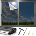 Kromapolis One Way Window Privacy Film Reflective Mirror Home Window Tint, Daytime Privacy Heat Control Anti UV Glass Tinting Static Cling (Black-Silver, 23.6 x 157.4 inch)