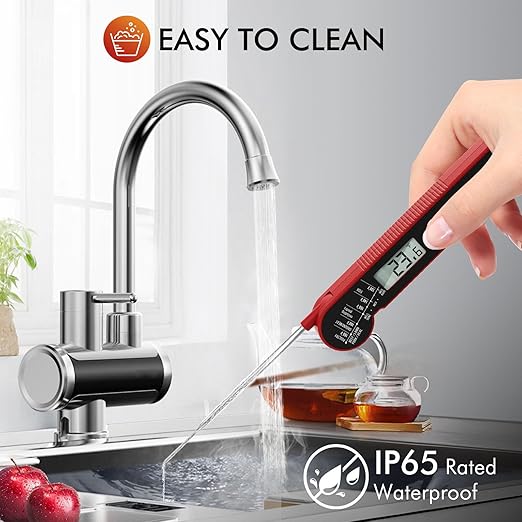 Meat Thermometer Digital with Backlight, Calibration & Hold Function, IP65 Waterproof Food Thermometer for Cooking, Outdoor Grilling, Candy Making