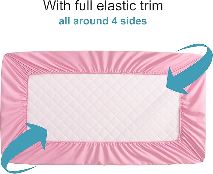 NTBAY 2 Pack Waterproof Crib Mattress Protector, Quilted 28"x52" Toddler Fitted Sheet - Machine Washable - Soft and Breathable Mattress Pad Cover for Crib, Nursery, Daycare, Cot, Pink