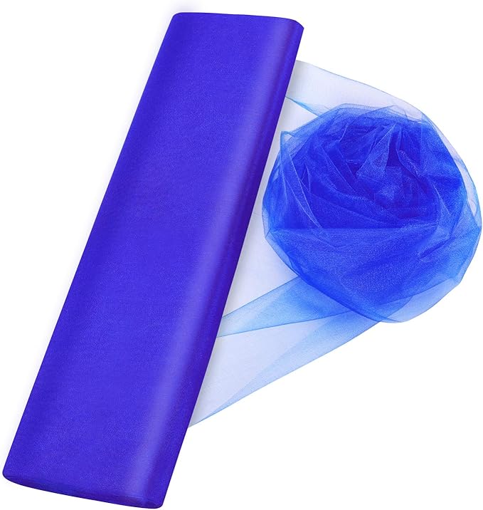 Crystal Organza Tulle Sheer Fabric Backdrop Curtains for Wedding Baby Shower Birthday Party Event Decor, 19” by 30 Yard (Royal Blue)