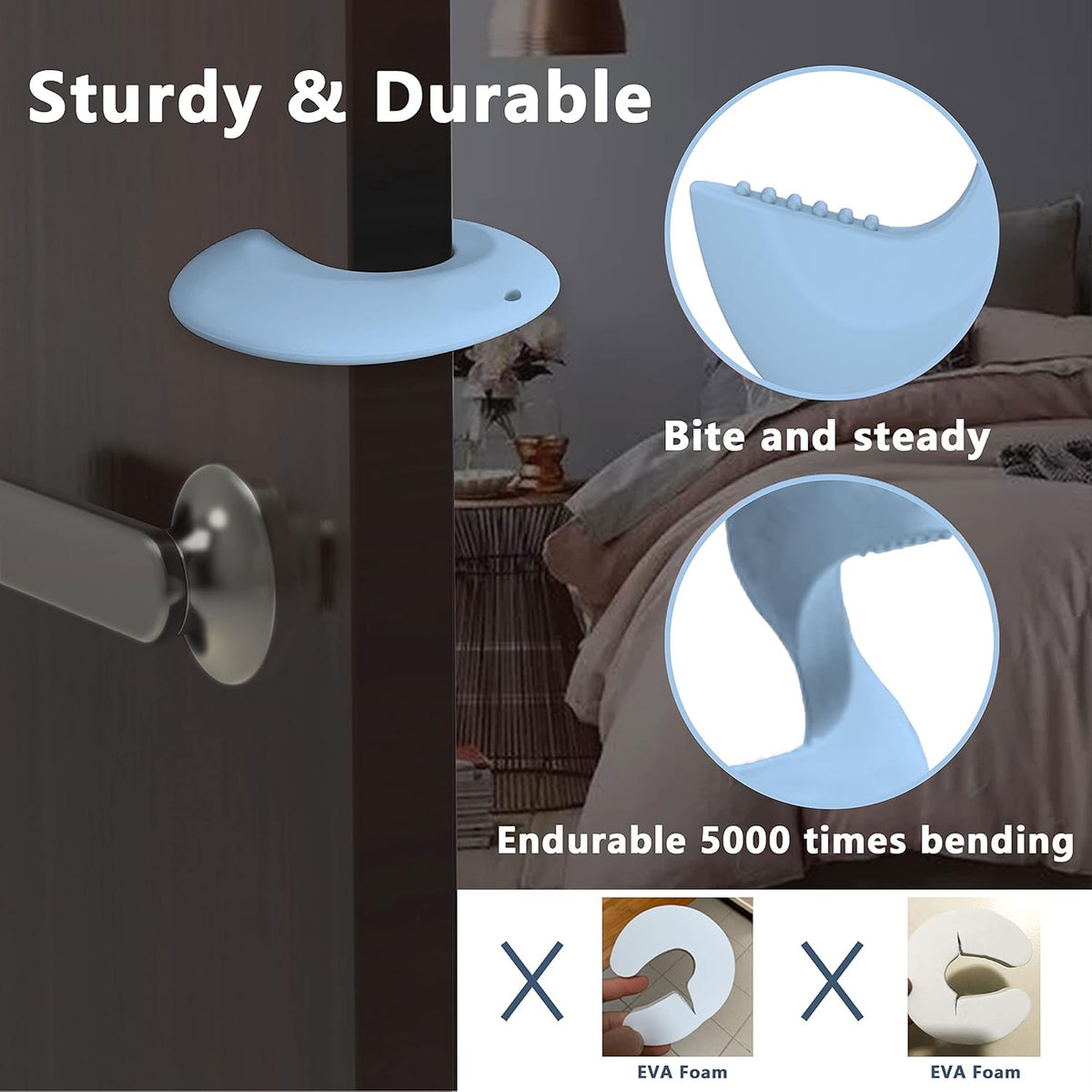 Door Pinch Guard and Door Slam Stopper, Durable Silicone Door Finger Pinch Guard, Prevents Finger Pinch Injuries, Slamming Doors, Door Safety for Kids, 4 Packs Blue Basic.