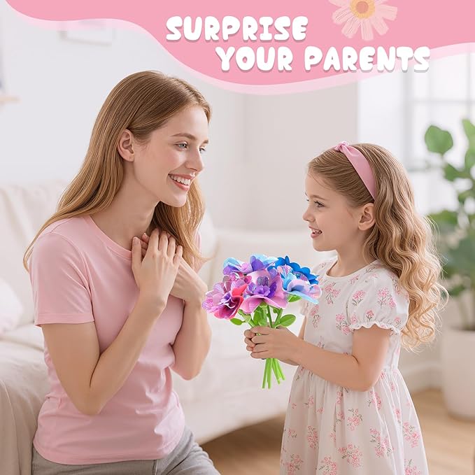 Scvcid Fabric Bouquet Toys Include Extra Accessories Set, Arts and Crafts for Kids Ages 3-12, DIY Flower Craft Kits for Toddler, Birthday Gifts for 3 4 5 6 7 8 9 10+ Year Old Girls