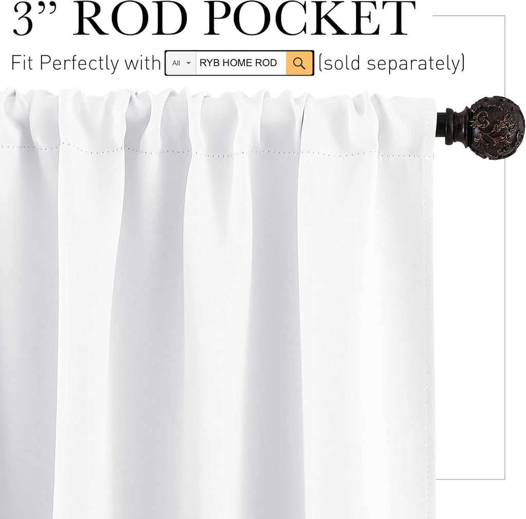 RYB HOME Large Curtains for Living Room 84 inches Length, Room Darkening Privacy Room Divider Curtains for Doorway Closet Basement Patio Door Bay Window, W 70 x L 84, Pure White, 2 Panels
