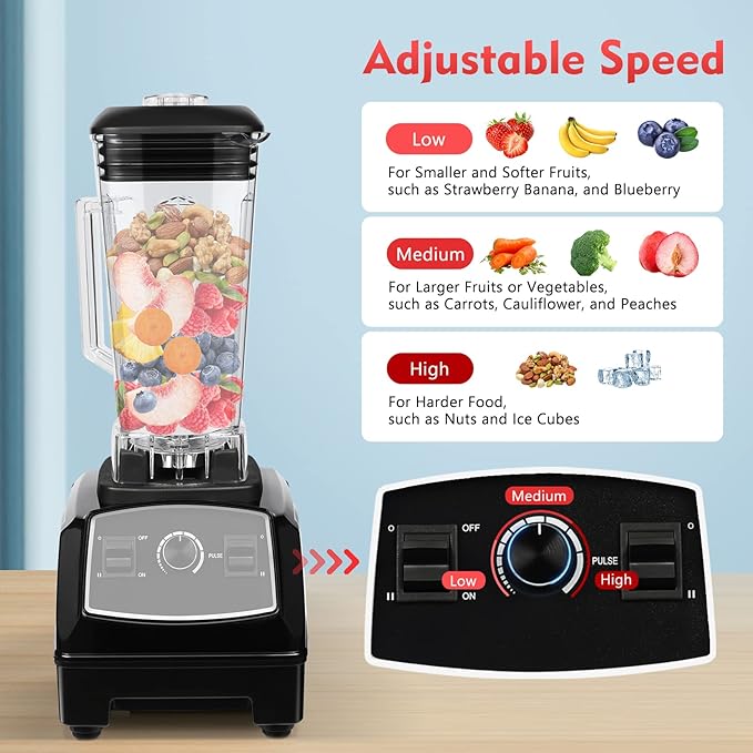 Blender 2L Automatic Smoothie Mixer Baby Food Blender 68oz Fruit Vegetables Juicer 2200W High-Speed Blender Tabletop Soundproof Milkshake Maker (Black)
