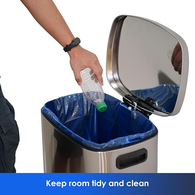 13 Gallon Recycling Trash Bags, Unscented 200 Count Drawstring Tall Kitchen Garbage Bags, Pre-Separated, Ultra Strong, Leakproof, Sturdy, Translucent Blue