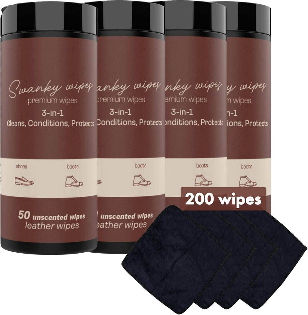 Swanky Leather Wipes - Leather Cleaner and Conditioner for Purses, Shoes, Furniture Polish & Car Seats, Prevents Fading & Cracking, Restores Softness & Shine - Canister, 200 Count