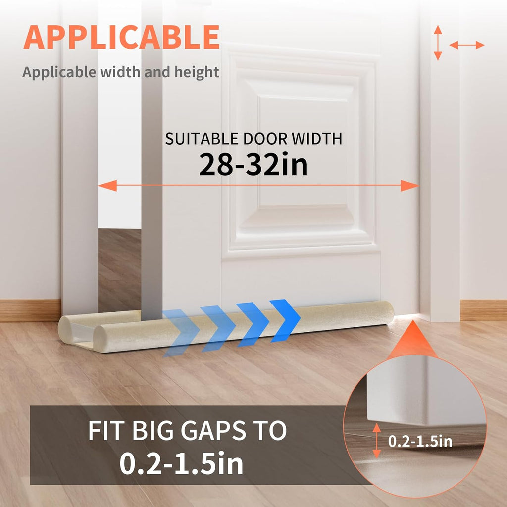 Upgraded Door Draft Stopper for Bottom of Door, Under Door Gap Filler for Big Gap, No Folding Required, Flexible Installation Door Sweep soundproofing Strip for Home & Apartment, 28-32in, Beige