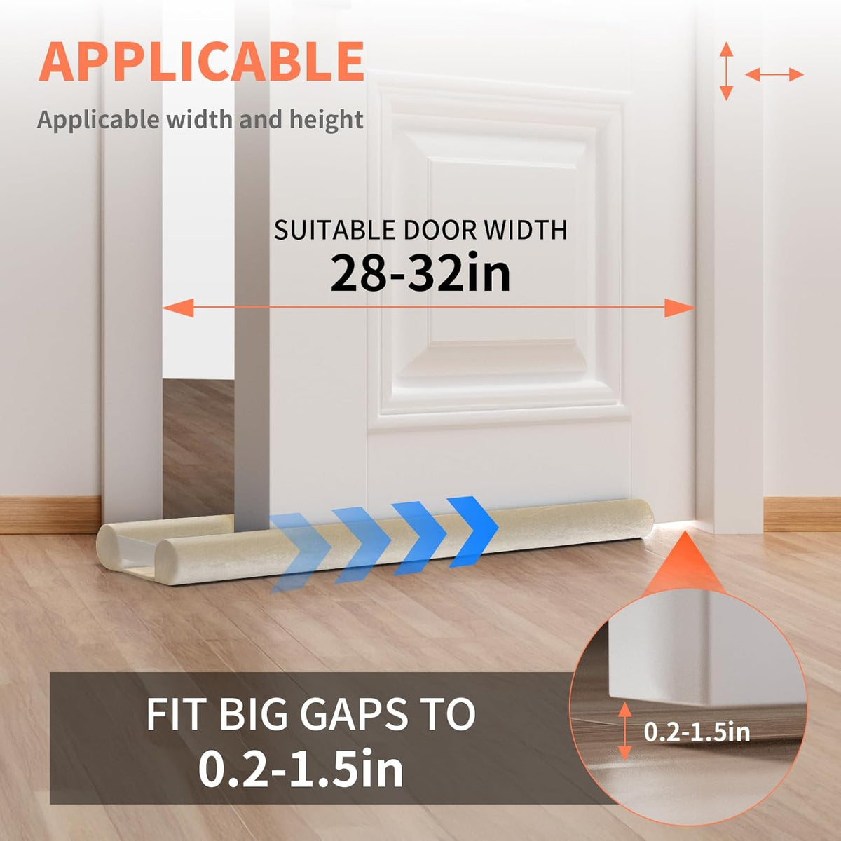 Upgraded Door Draft Stopper for Bottom of Door, Under Door Gap Filler for Big Gap, No Folding Required, Flexible Installation Door Sweep soundproofing Strip for Home & Apartment, 28-32in, Beige