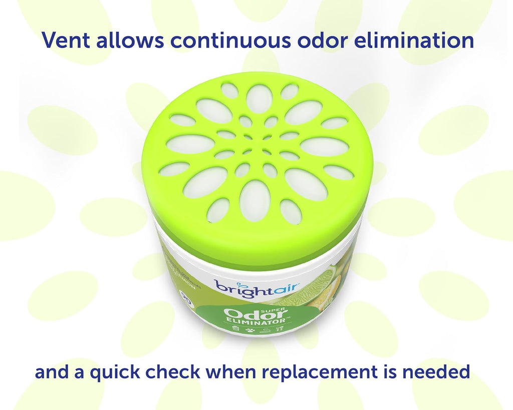 Bright Air 14 oz. Super Odor Eliminator, For Medium-Size Spaces, Zesty Lemon & Lime Scent, Case of 6, Air Freshener, Natural Essential Oils, Lasts Up to 90 Days Each