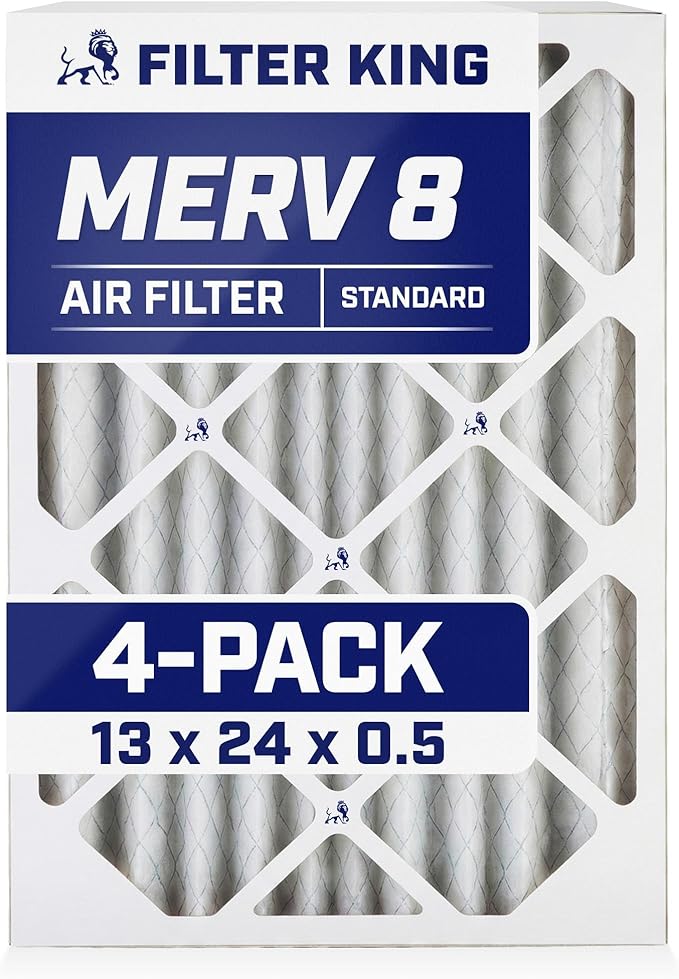 Filter King 13x24x0.5 Air Filter | 4-PACK | MERV 8 HVAC Pleated A/C Furnace Filters | MADE IN USA | Actual Size: 13 x 24 x 0.5"