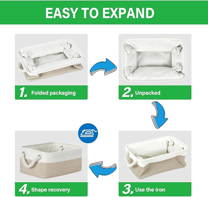 Bidtakay Small Baskets Fabric Storage Baskets for Organizing 3-Pack 12x8x5 Inch Collapsible Storage Bins for Shelves Canvas Bins for Closet Organization Baskets Storage Linen Closet S-White&Beige