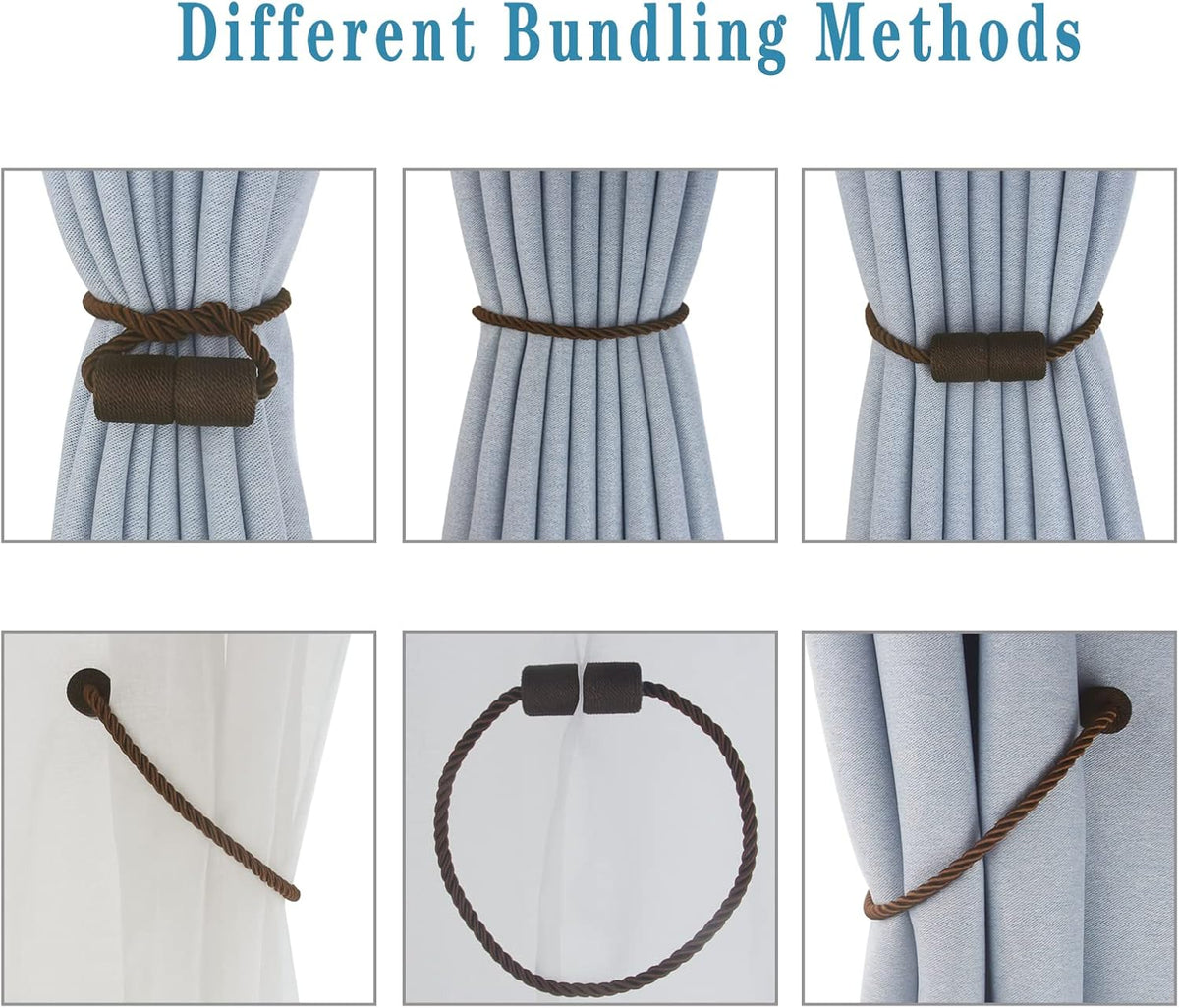 Magnetic Curtain Tiebacks 4 Pack Coffee Curtain Rope Tieback Curtain Holders for Drapes Modern Tie Backs Decorative Curtain Holdbacks