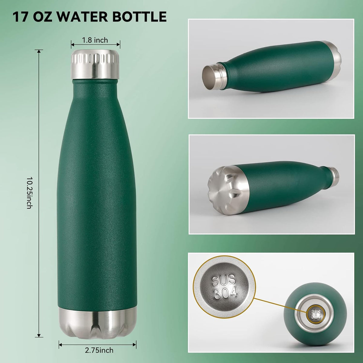 VEGOND 17oz Stainless Steel Water Bottles, Reusable Metal Sports Water Bottle Keeps Drink Hot and Cold, BPA Free Double Wall Vacuum Cola Shape Insulated Water Bottle for Camping Gym, 1 Pack