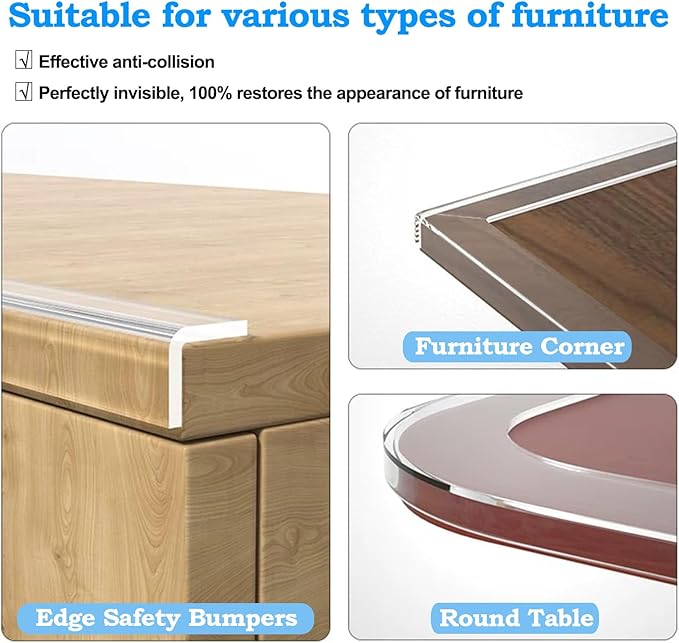 0.8 in x 13.12 FT,Edge Corner Protector Baby Proofing,Soft Clear Furniture Table Corner Guard & Edge Safety Cabinet Door Bumper,Crib Bumpers,Window Sill Protector,Wall Protector