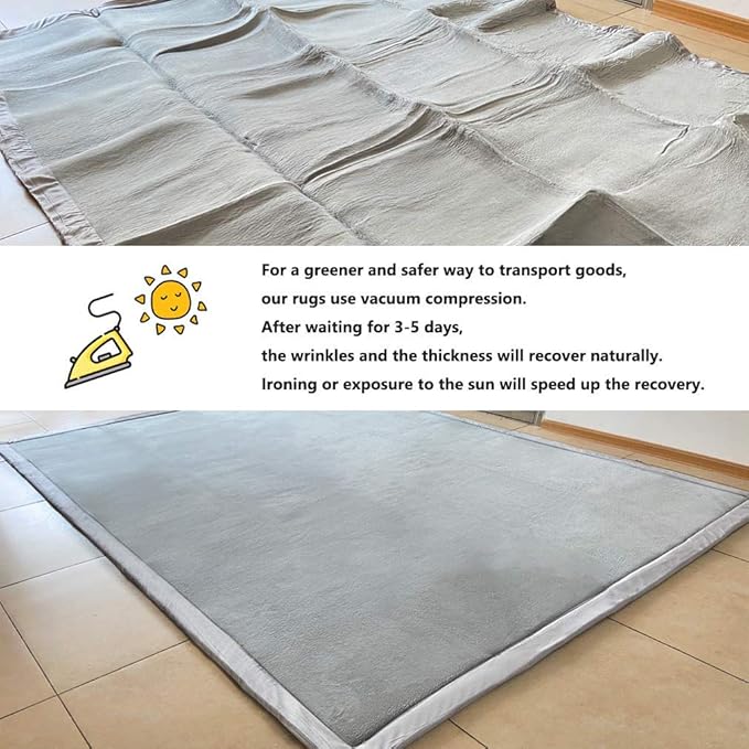 Loartee Nursery Rug - Coral Velvet Crawling Rug & Area Rug (6'8"x9'2", Gray) for Toddler, Children, Play, Yoga Mat, Exercise Pads