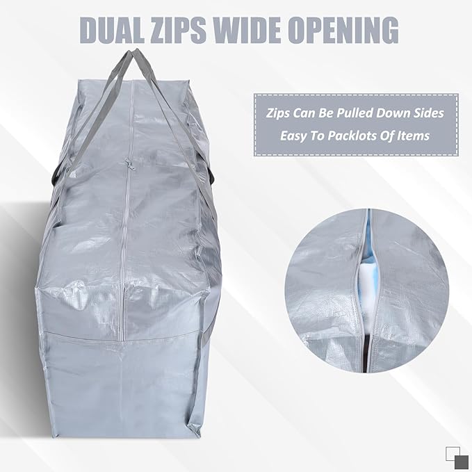 4 Pcs 96 Gallon Large Moving Bags with Zipper and Handles Foldable Storage Duffle Bags Heavy Duty Extra Large Totes for College Dorm Travel Clothes Blankets Bedding Moving (Silver)