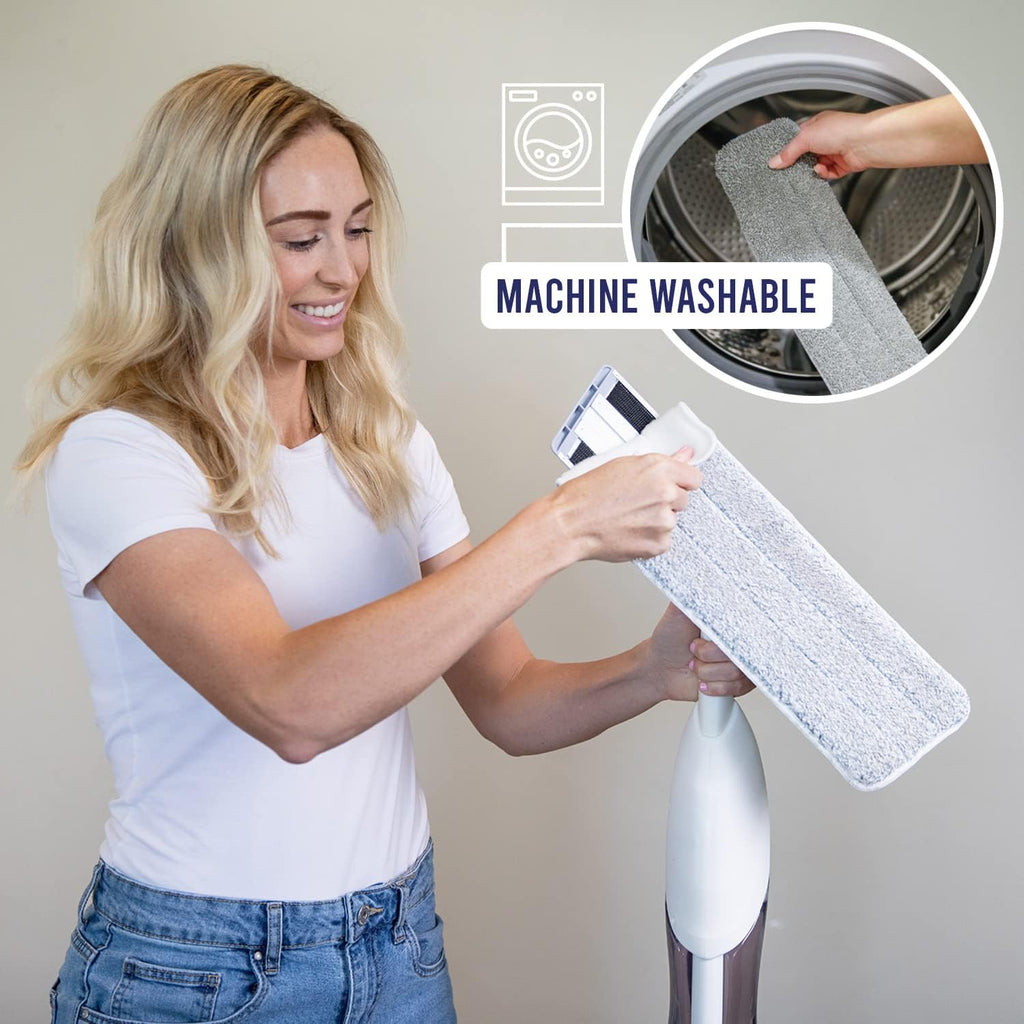 Don Aslett's Spray Mop Plus+ for Floor Cleaning| 360° Rotatable Head | Reusable Microfiber Pad | Rubber Scraper | Refillable Bottle | Suitable for All Floor Types Including Laminate, Hardwood, Tile