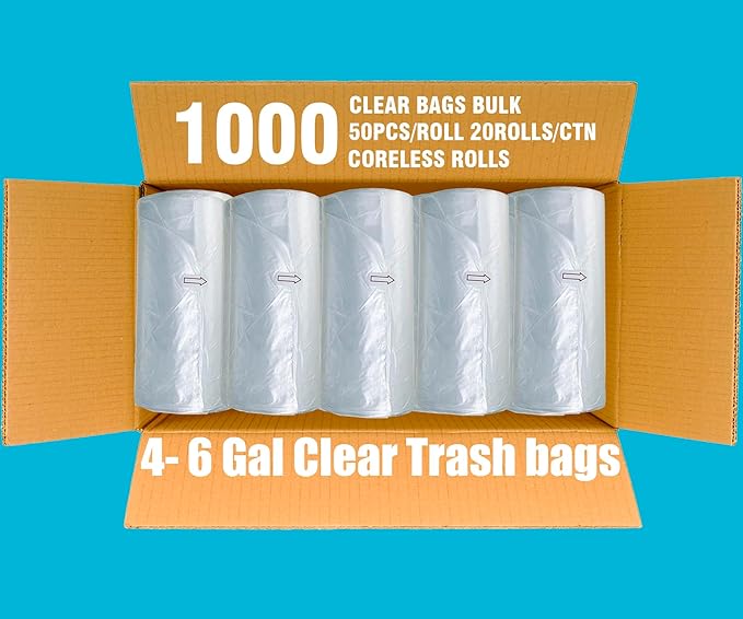4-6 Gallon Trash Bags, 1000 Count Bulk Value Pack, Clear Plastic Recycling Bags, Multi-purpose Garbage Bags for Business Home Bathroom Kitchen Commercial and Industrial