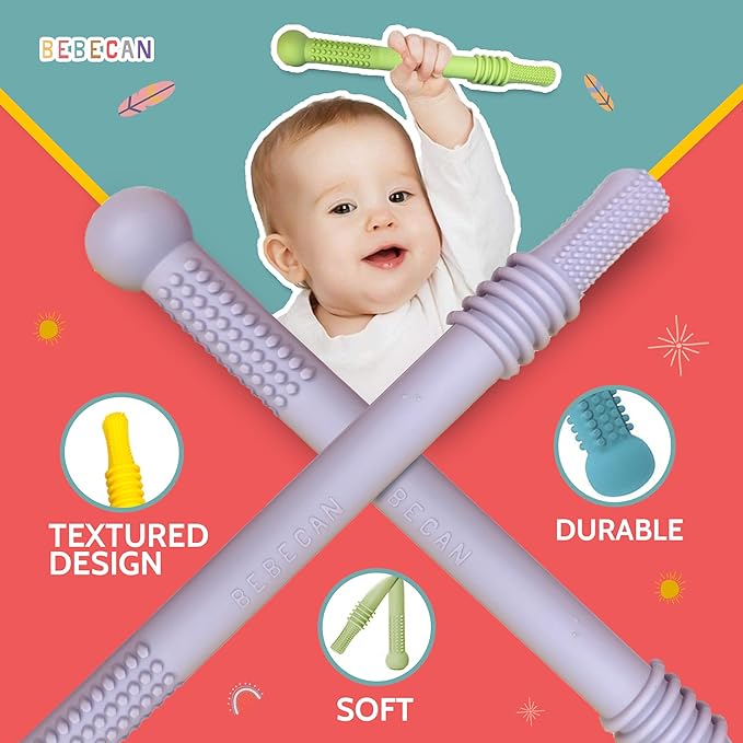 Teething Sticks for Babies 0-36 Months - Super Soft Silicone Teethers in 6 Vibrant Colors, Infant Teething Relief, Multicolored Teething Toys