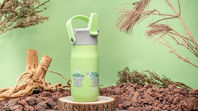 Zak Designs Harmony Star Wars The Mandalorian Kid Water Bottle for Travel or At Home, 14oz Recycled Stainless Steel is Leak-Proof When Closed and Vacuum Insulated (Baby Yoda, Grogu)