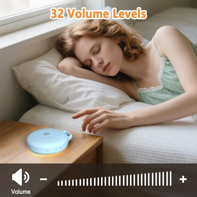 Portable White Noise Sleep Sound Machine for Home and Travel. Perfect for Your Sleeping Baby with a dimmable Night Light and Long Battery Life. Baby Essential Adult/Child Lock Feature.