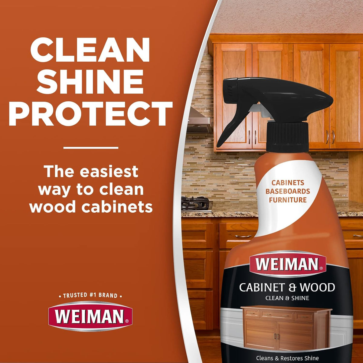 Weiman Cabinet and Wood Cleaner, Shine, Clean and Protect Spray - For Wood Cabinets, Furniture, Tables, Baseboards, Trim and more, 16 oz, 2 PACK with MicroFiber Towel