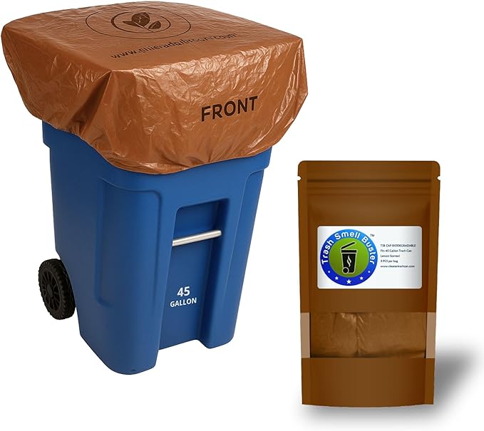 Trash Can Cover Biodegradable Odor Eliminating Bag with Elastic Band Lemon Scented Durable Chemical Free 45 Gallon 3 Pack