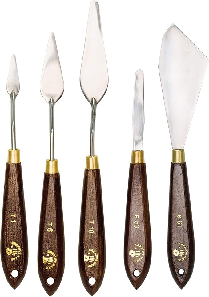 Creative Mark Stainless Steel Palette Knife Painting Tools - Paint Palette with Wooden Handle - Variety of Shapes and Sizes - Set of 6, Set