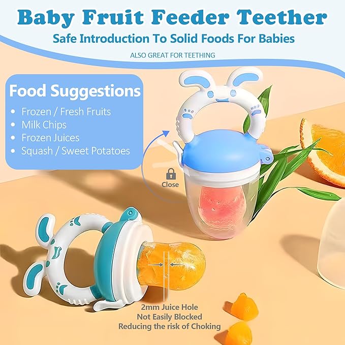 WAJIAYON Easter Bunny Baby Fruit Feeder/Food Feeder Pacifier - Infant Teething Feeders | Silicone Teether Feeder Babies | Easter Gifts for Boys and Girls | Food Pacifier for Babies-Rabbit