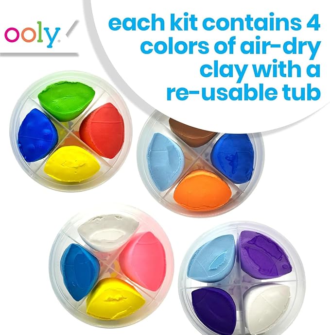 Ooly Air Dry Clay for Kids, 16 Colors Modeling Clay in 4 Tubs, Play Dough Summer Craft Supplies - Creatibles