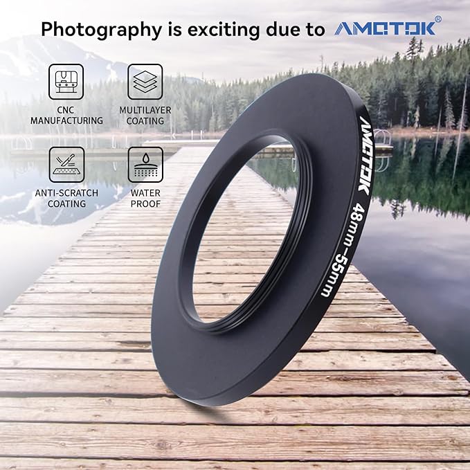 48mm Lens to 55mm Camera Lens Adapter,48mm-55mm Filter Step up Rings,Compatible All 55mm Filter Accessory.Made from CNC Machined