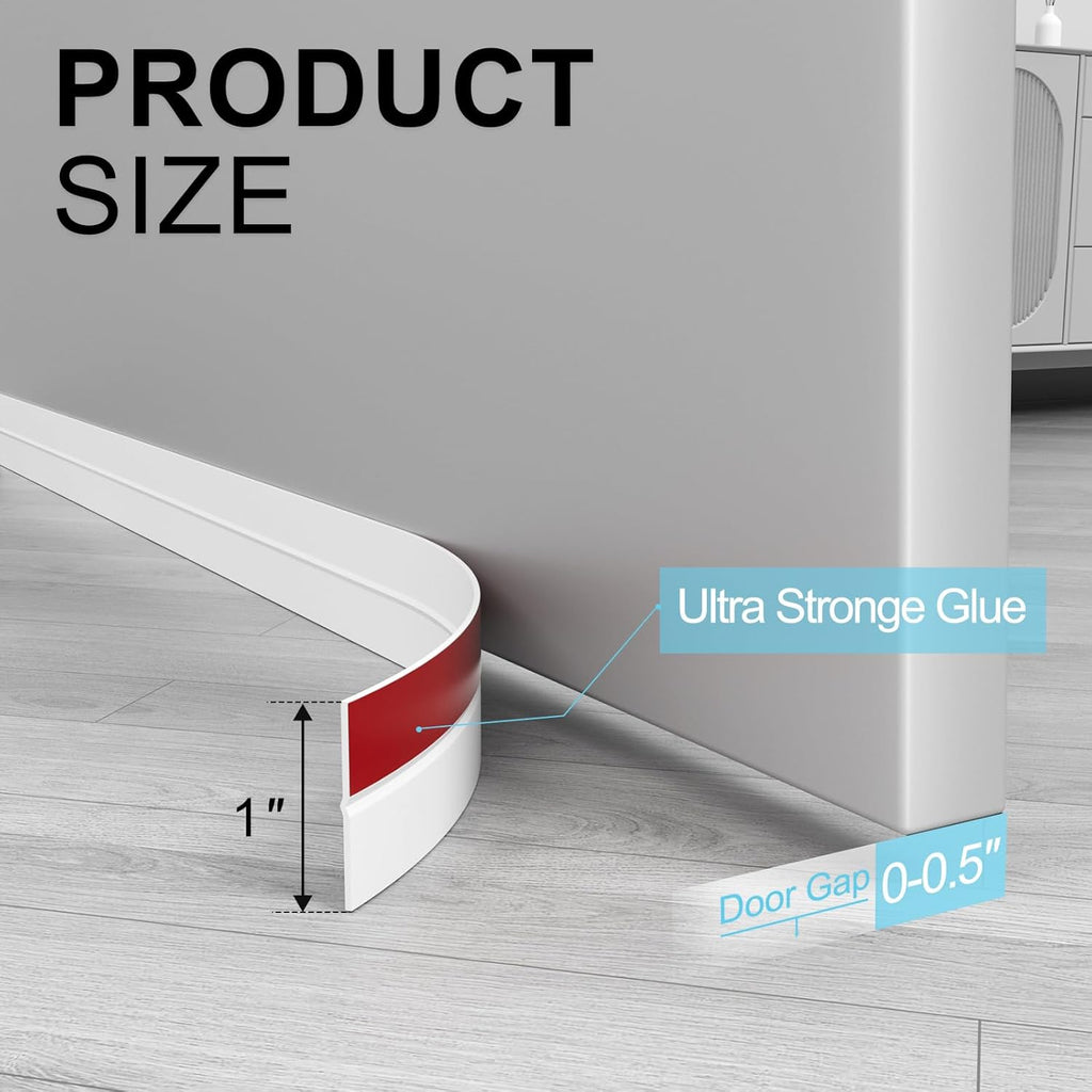 Heavy-Duty 20 ft x 1 in Weather Stripping, Door Draft Stopper Silicone Seal Strip for House and Glass Shower Doors for Collision and Side Gaps of Door and Windows, White