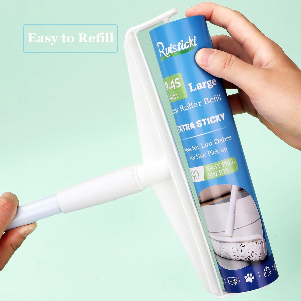 9.45 inch Lint Roller Refills for Large Long Handle Lint Rollers for Carpet 9.45'' Extra Sticky Floor Lint Roller 4 Pack of Refills Only, 90 Sheets per Refill, 360 Sheets Total