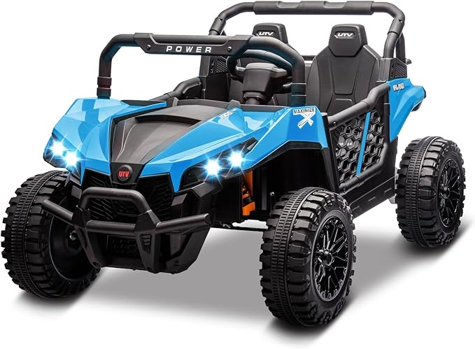 24V 2 Seater Ride On Car Truck, Power Wheels Kids UTV w/Parent Remote Control, 3.1 MPH Max Speed, Music Player, LED Lights & Storage, Electric Vehicle Ride On Toy for Kids Toddler Ages 3-8, Blue