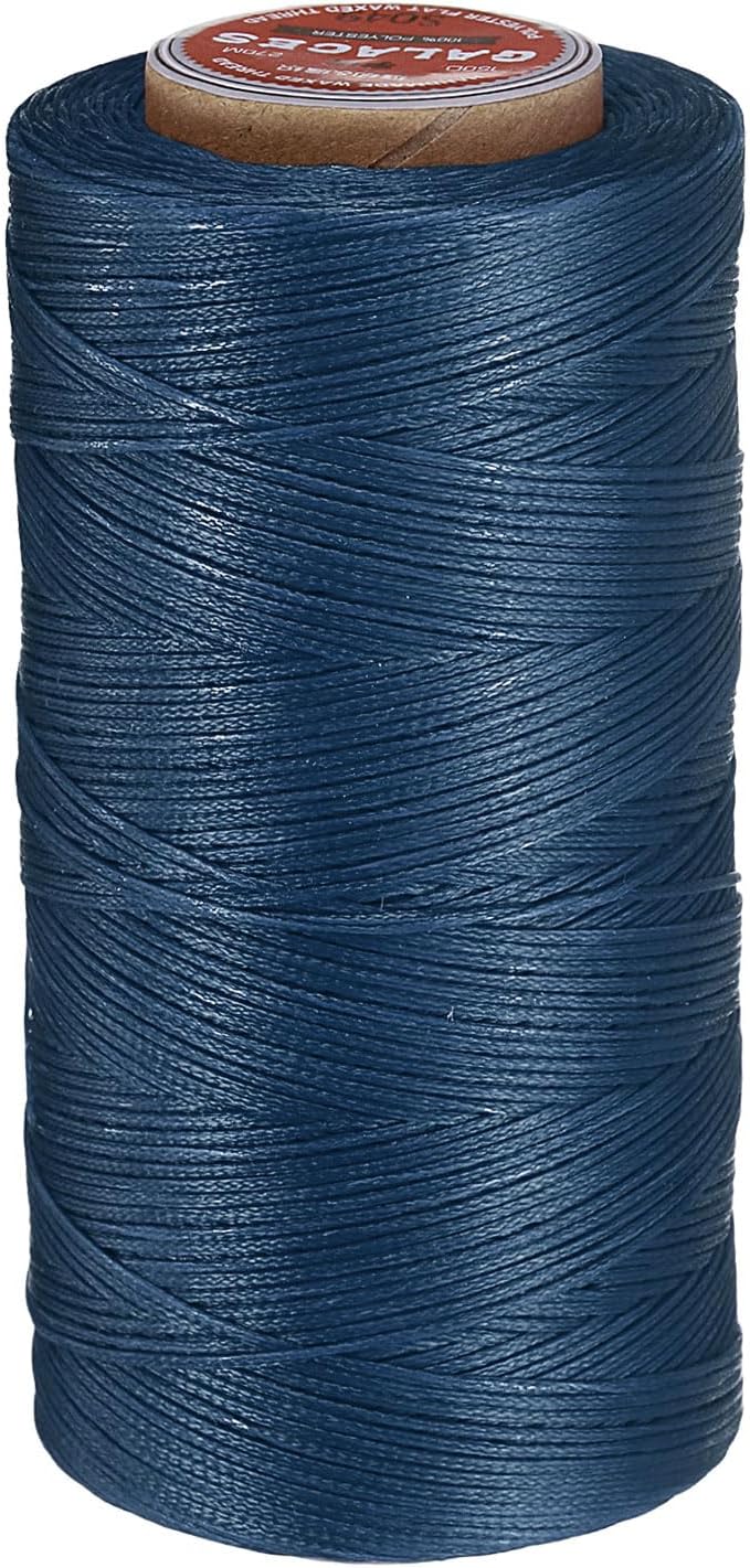 uxcell Flat Leather Sewing Waxed Thread, 270m / 295 Yards Polyester Wax String, 150D Wax Stitching Cord for Leather Crafts, Bookbinding, Bracelets Braided, Blue