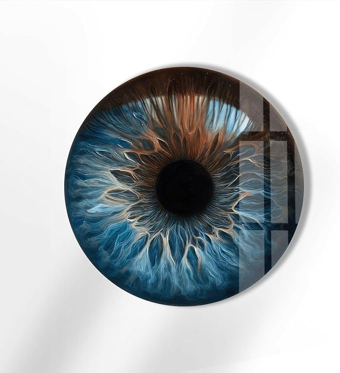 My Photostation.com 10''(25cm) Diameter Eye Round Blue Glass Wall Art Tempered Glass Printing Wall Decor Large Wall Art Wall Hangings
