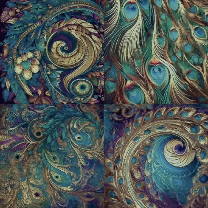 6x6 Inch Peacock Feather Themed Scrapbook Paper Pad – 24 Sheets, 12 Unique Designs, Single-Sided Premium Craft Paper for Scrapbooking, Cardmaking, and DIY Crafts