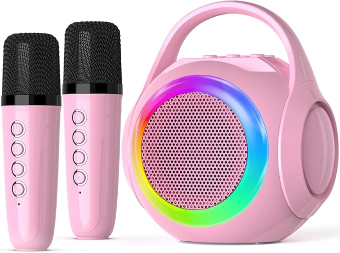 Hockvill Mini Karaoke Machine for Kids with 2 Microphones, Bluetooth Toddler Karaoke Toy with LED Lights, Rechargeable Portable Speaker for Girls & Boys Ages 3-10, Children’s Day & Birthday Gift Ideas