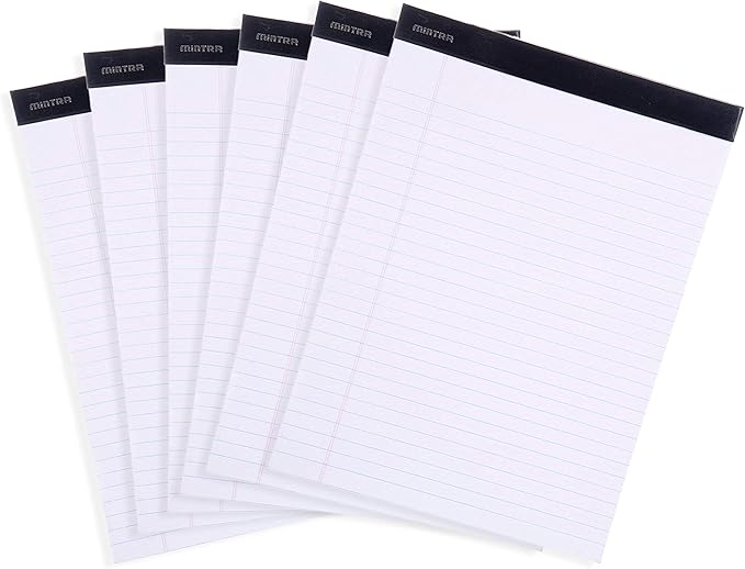 Mintra Office Legal Pads - ((BASIC WHITE 6pk, 8.5in x 11in, WIDE RULED))