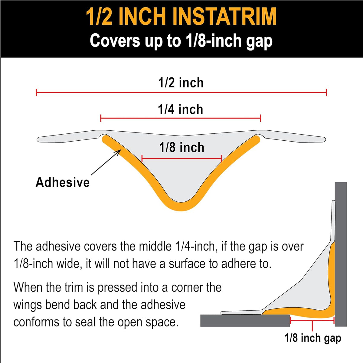 InstaTrim The Original Flexible Trim - 10ft Ivory 1/2" Wide Caulk Tape - Adhesive Trim with Many Uses Including Caulking for Bathtubs, Sinks, Counters, Tile, Floors - Made in USA