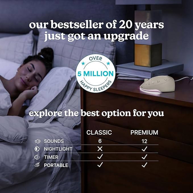 Homedics Sleep Better Portable Sound Machine, Night Light,12 Soothing Sounds Including White Noise, Rain, and Thunderstorm, Ultra-Portable Design, Auto-Off Timer, Ideal for Travel & Baby Sleep, Cream