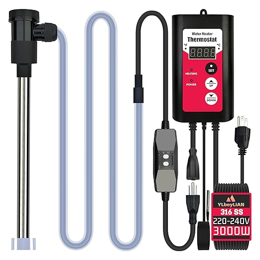 3000W Immersion Water Heater Portable Electric Pool & Bathtub Fully Submersible Water Heater with Temp Control, GFCI for Hot Tub, Above Ground Pool, baptismal Pool, Above Ground Pool, spa