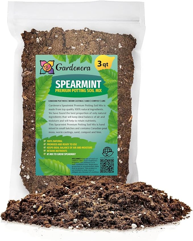 GARDENERA Spearmint Plant Potting Soil - Elevate Your Spearmint Garden with Professional Grade Nutrient-Rich Mix - 3 Quart