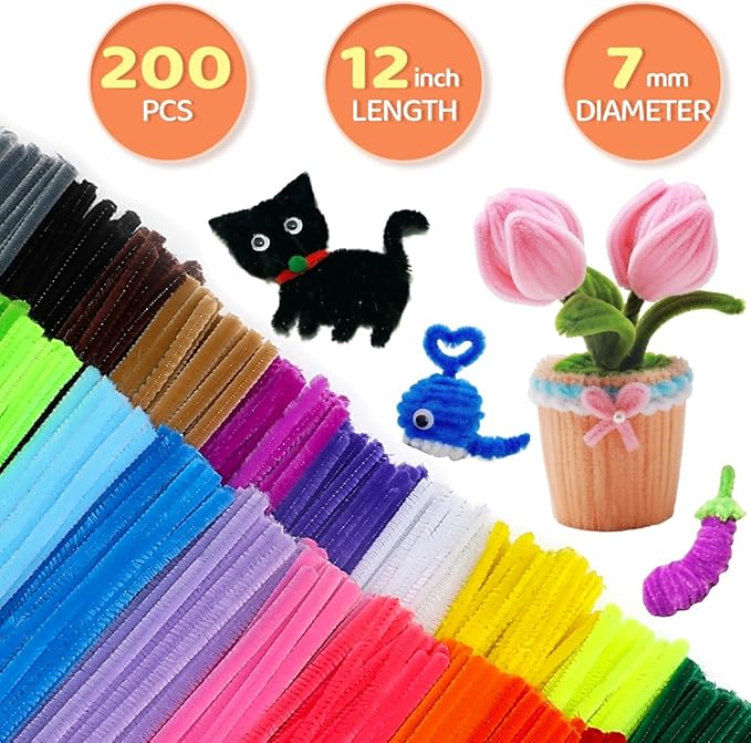 200pcs Pipe Cleaners, Pipe Cleaners for crafts, Craft Supplies Chenille Stems for Art&Craft Christmas DIY projects(12inch*6mm,Red)